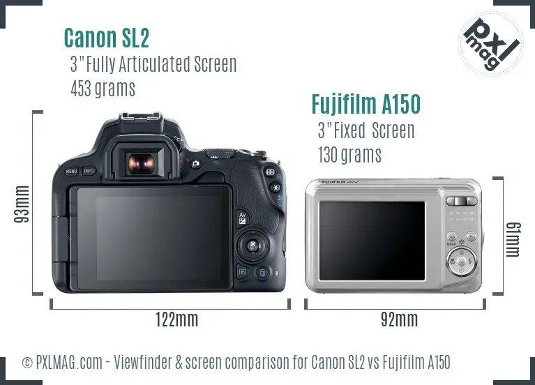 Canon SL2 vs Fujifilm A150 Screen and Viewfinder comparison