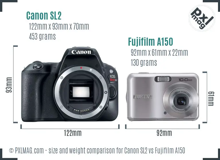 Canon SL2 vs Fujifilm A150 size comparison