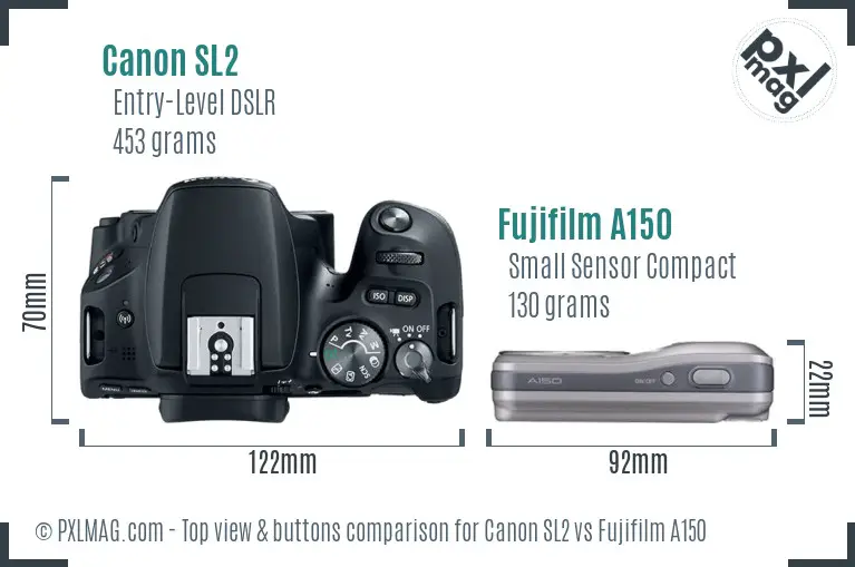 Canon SL2 vs Fujifilm A150 top view buttons comparison