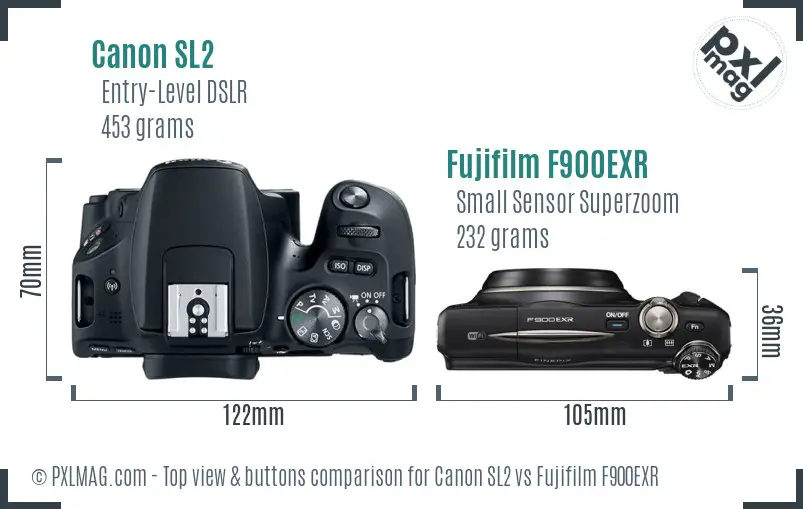 Canon SL2 vs Fujifilm F900EXR top view buttons comparison