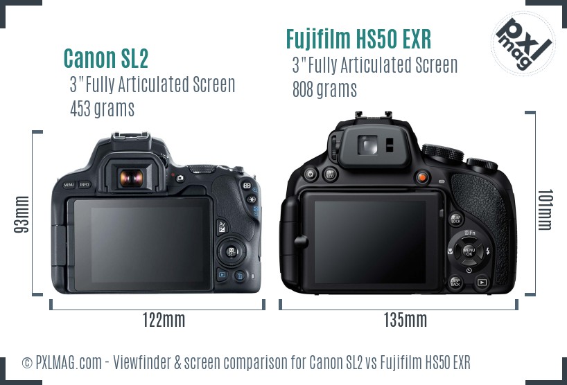 Canon SL2 vs Fujifilm HS50 EXR Screen and Viewfinder comparison
