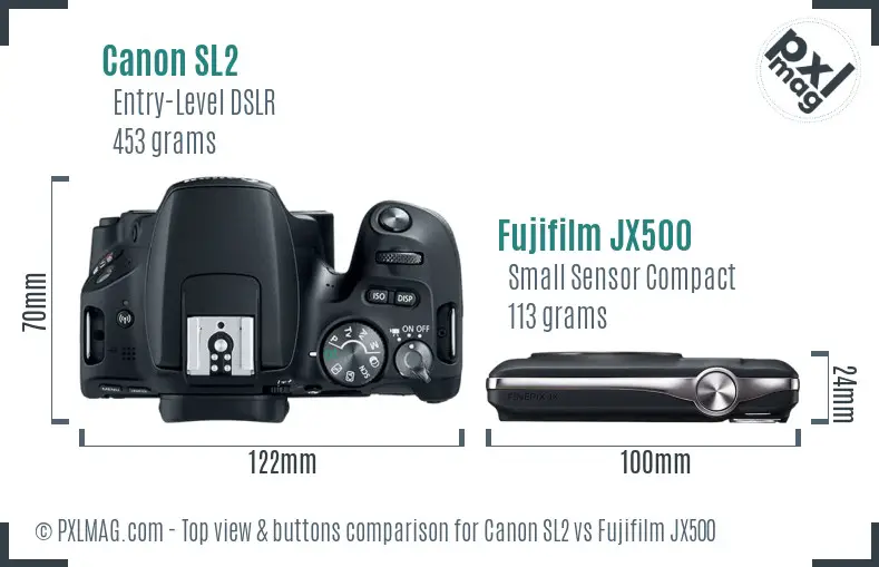 Canon SL2 vs Fujifilm JX500 top view buttons comparison