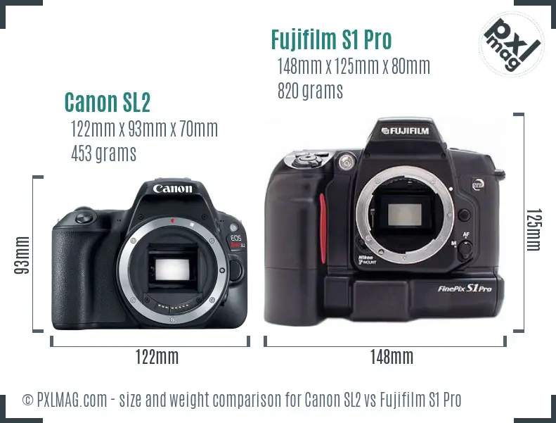 Canon SL2 vs Fujifilm S1 Pro size comparison Canon SL2 vs Fujifilm S1 Pro size comparison