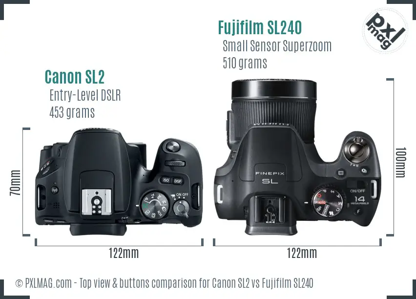 Canon SL2 vs Fujifilm SL240 top view buttons comparison Canon SL2 vs Fujifilm SL240 top view buttons comparison