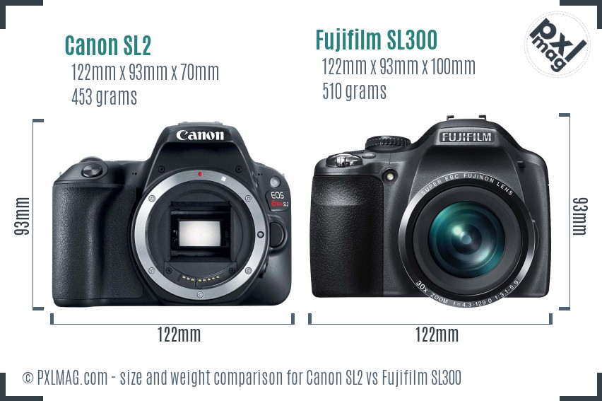 Canon SL2 vs Fujifilm SL300 size comparison