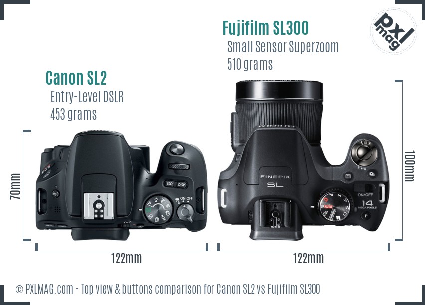 Canon SL2 vs Fujifilm SL300 top view buttons comparison
