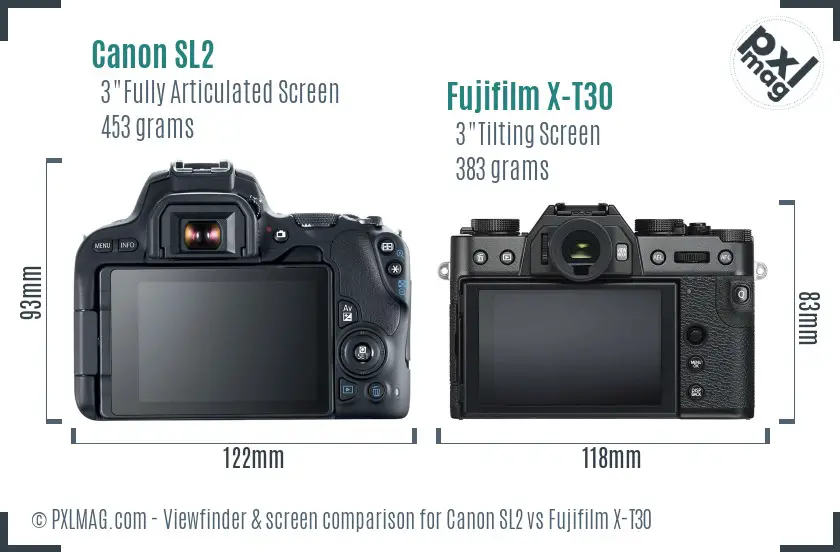 Canon SL2 vs Fujifilm X-T30 Screen and Viewfinder comparison