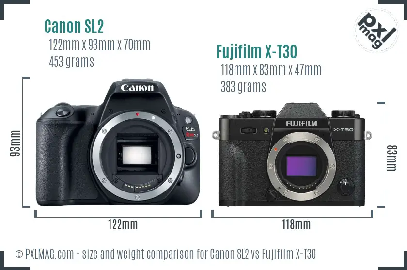 Canon SL2 vs Fujifilm X-T30 size comparison