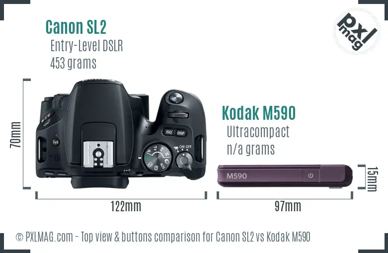 Canon SL2 vs Kodak M590 top view buttons comparison