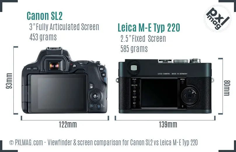 Canon SL2 vs Leica M-E Typ 220 Screen and Viewfinder comparison
