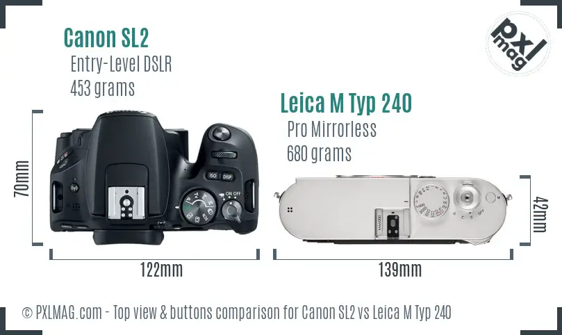 Canon SL2 vs Leica M Typ 240 top view buttons comparison