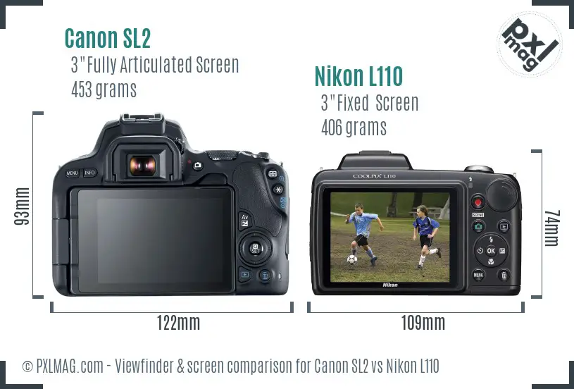 Canon SL2 vs Nikon L110 Screen and Viewfinder comparison