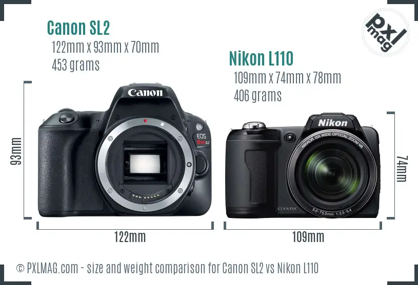 Canon SL2 vs Nikon L110 size comparison