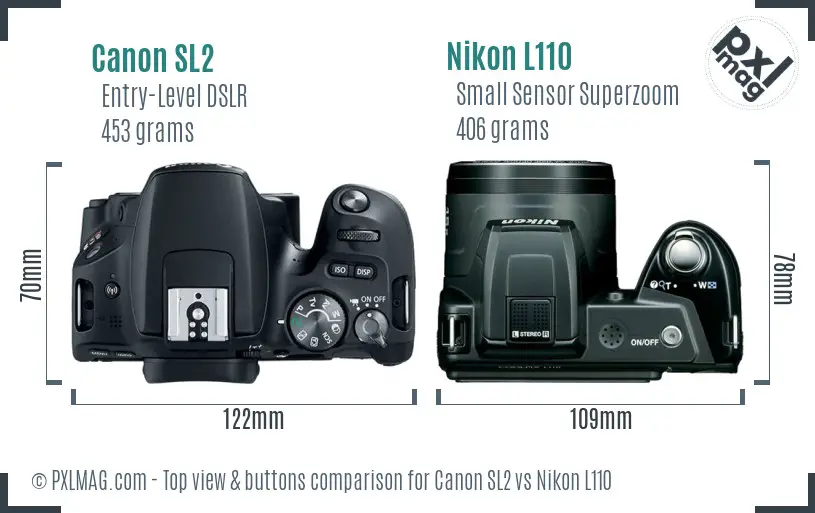 Canon SL2 vs Nikon L110 top view buttons comparison