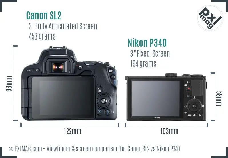 Canon SL2 vs Nikon P340 Screen and Viewfinder comparison