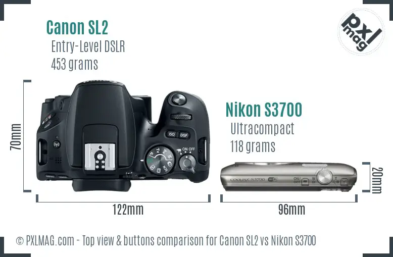 Canon SL2 vs Nikon S3700 top view buttons comparison