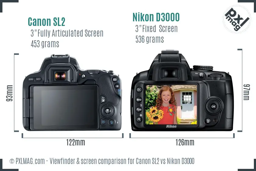 Canon SL2 vs Nikon D3000 Screen and Viewfinder comparison