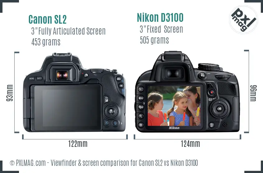 Canon SL2 vs Nikon D3100 Screen and Viewfinder comparison