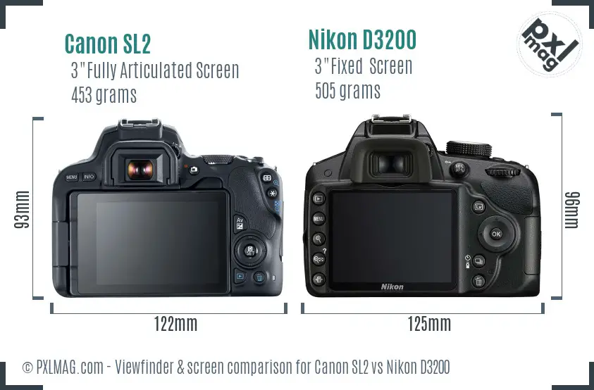 Canon SL2 vs Nikon D3200 Screen and Viewfinder comparison