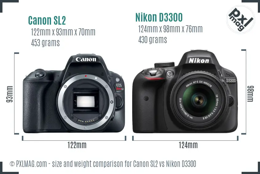 Canon SL2 vs Nikon D3300 size comparison