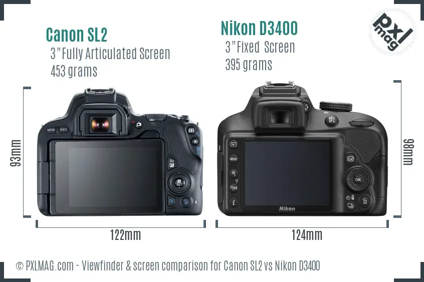 Canon SL2 vs Nikon D3400 Screen and Viewfinder comparison