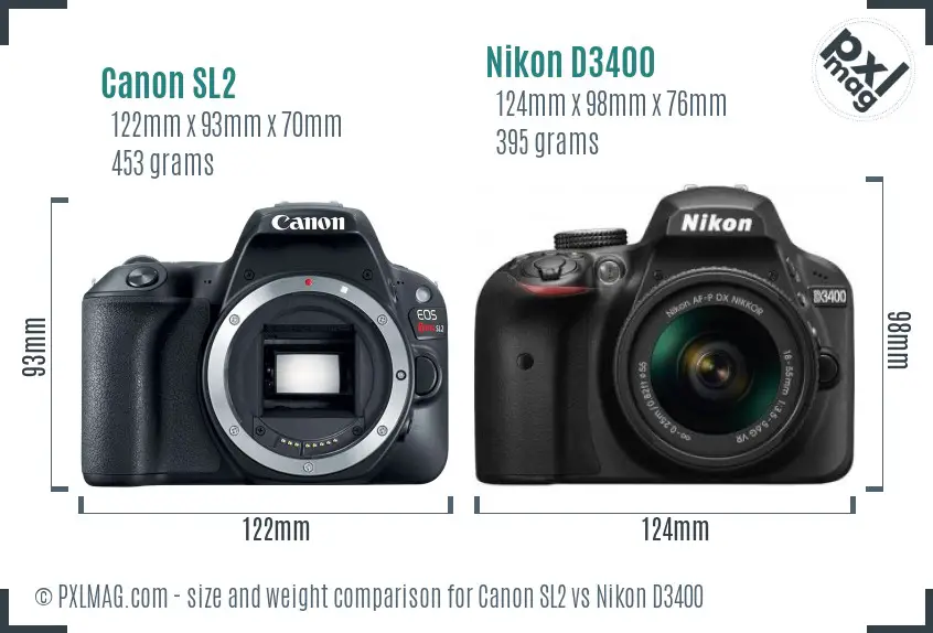 Canon SL2 vs Nikon D3400 size comparison