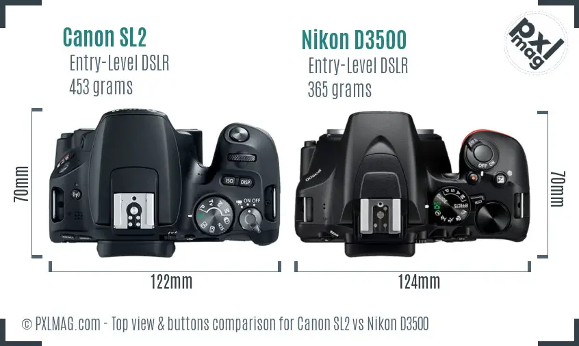 Canon SL2 vs Nikon D3500 top view buttons comparison