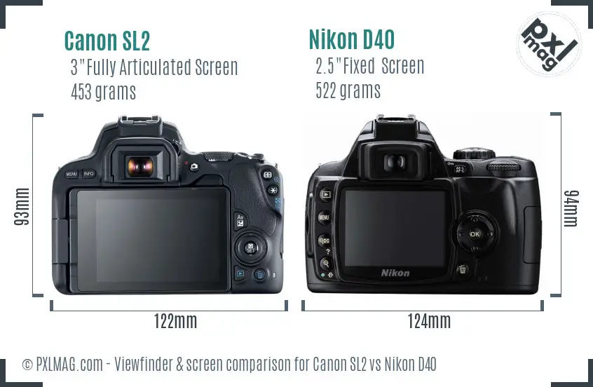 Canon SL2 vs Nikon D40 Screen and Viewfinder comparison
