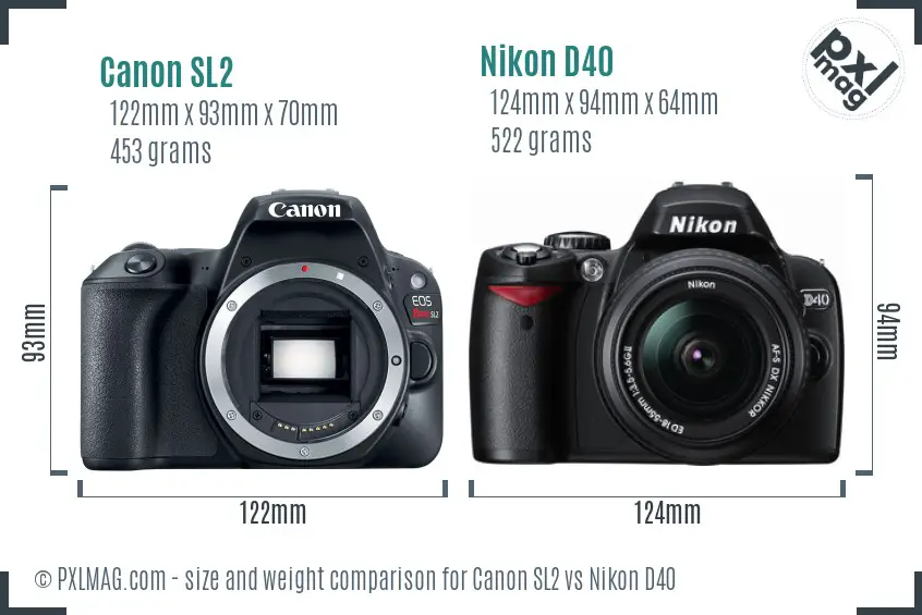 Canon SL2 vs Nikon D40 size comparison