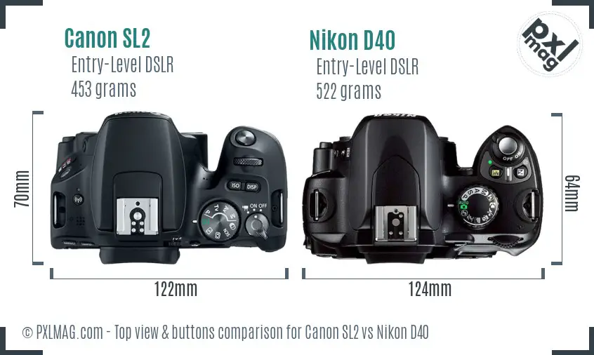 Canon SL2 vs Nikon D40 top view buttons comparison