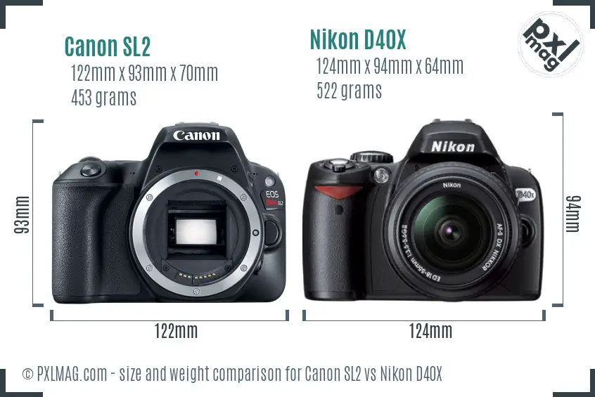 Canon SL2 vs Nikon D40X size comparison