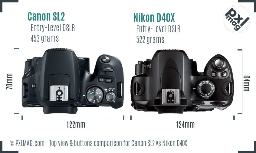 Canon SL2 vs Nikon D40X top view buttons comparison