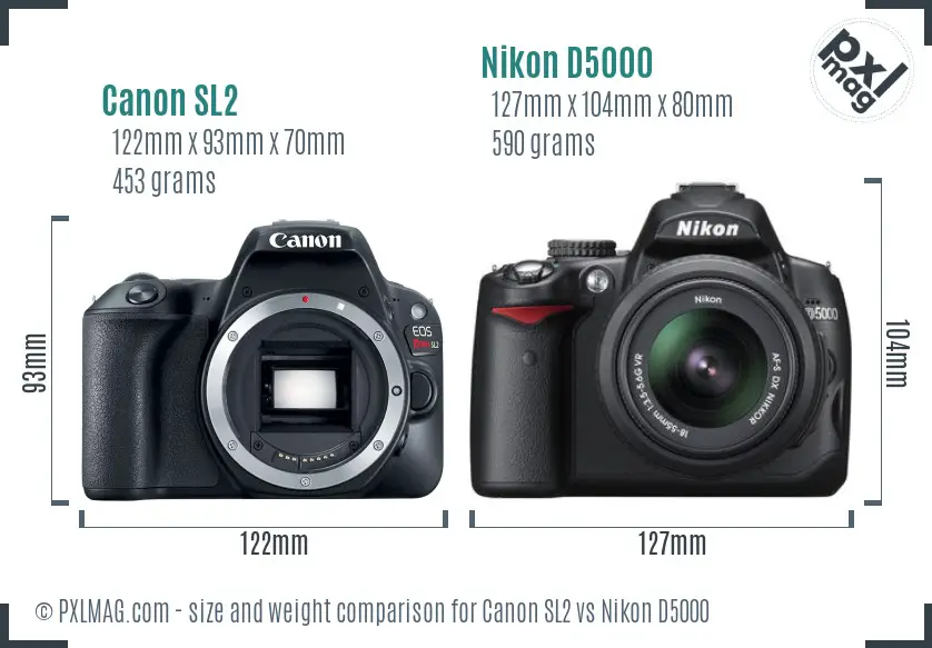 Canon SL2 vs Nikon D5000 size comparison
