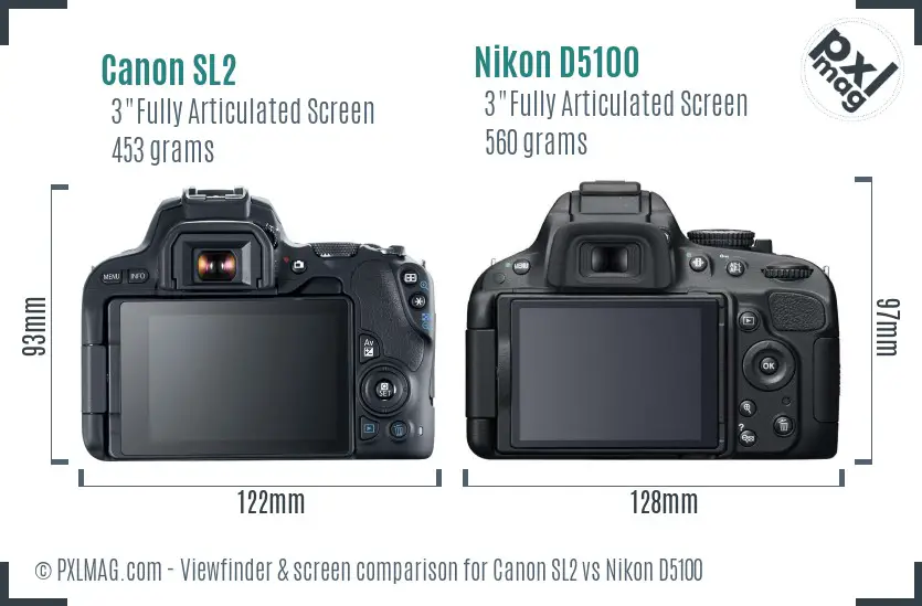 Canon SL2 vs Nikon D5100 Screen and Viewfinder comparison