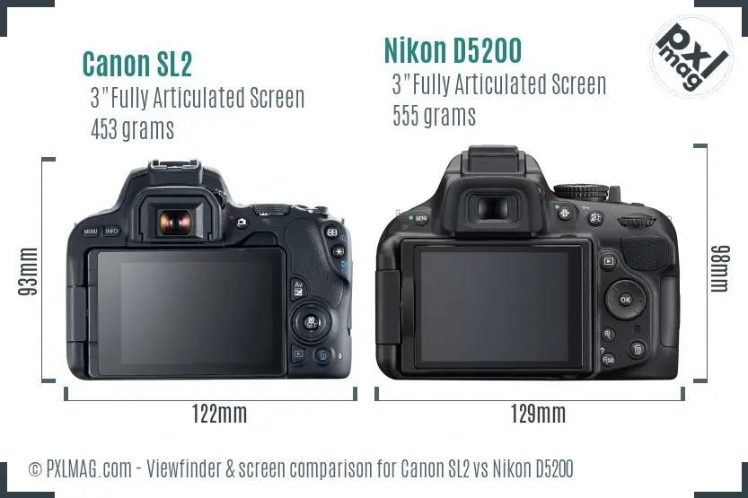 Canon SL2 vs Nikon D5200 Screen and Viewfinder comparison