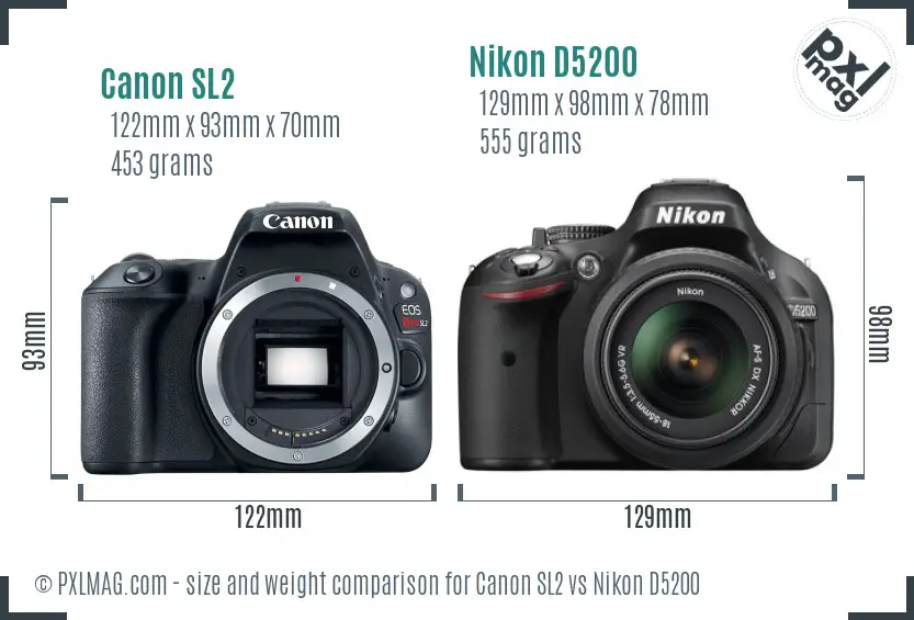 Canon SL2 vs Nikon D5200 size comparison