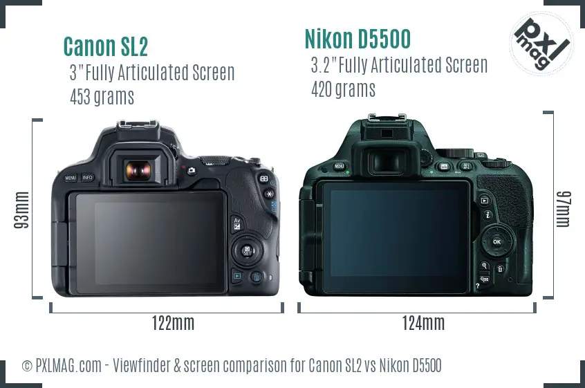 Canon SL2 vs Nikon D5500 Screen and Viewfinder comparison