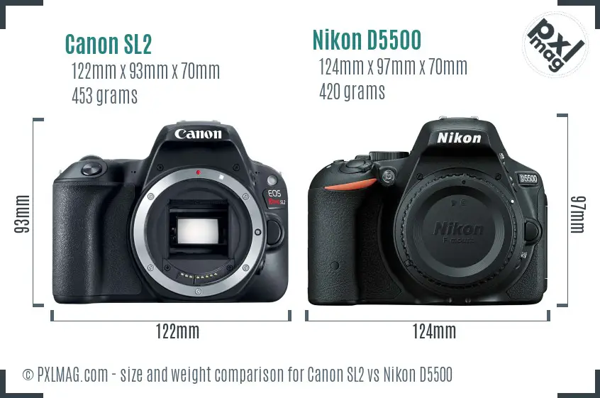 Canon SL2 vs Nikon D5500 size comparison