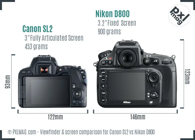 Canon SL2 vs Nikon D800 Screen and Viewfinder comparison