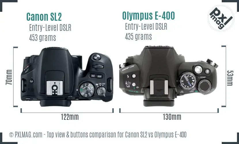 Canon SL2 vs Olympus E-400 top view buttons comparison