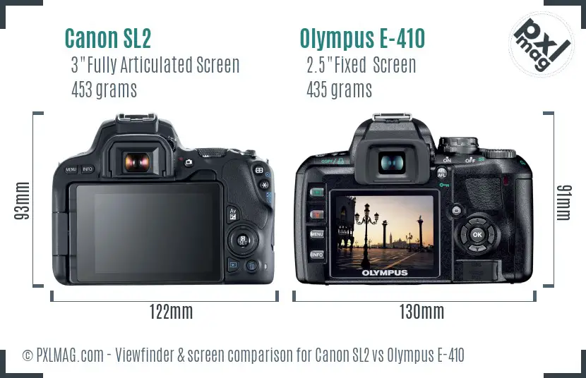 Canon SL2 vs Olympus E-410 Screen and Viewfinder comparison