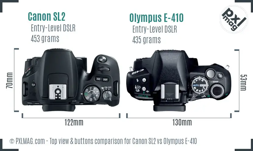 Canon SL2 vs Olympus E-410 top view buttons comparison