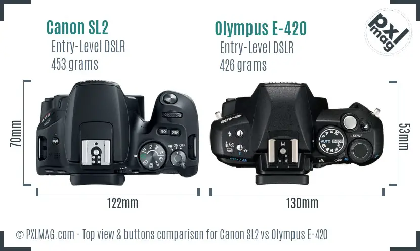Canon SL2 vs Olympus E-420 top view buttons comparison