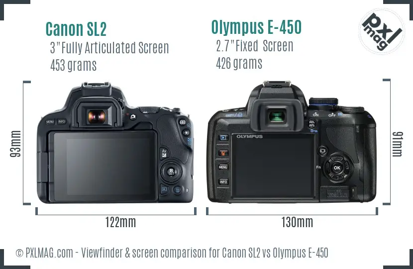 Canon SL2 vs Olympus E-450 Screen and Viewfinder comparison