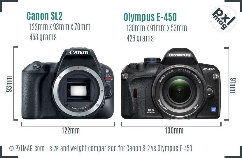 Canon SL2 vs Olympus E-450 size comparison