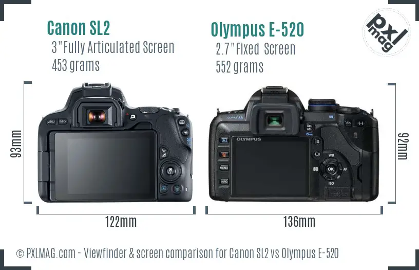 Canon SL2 vs Olympus E-520 Screen and Viewfinder comparison