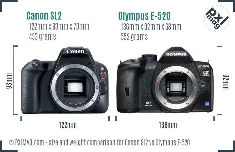 Canon SL2 vs Olympus E-520 size comparison