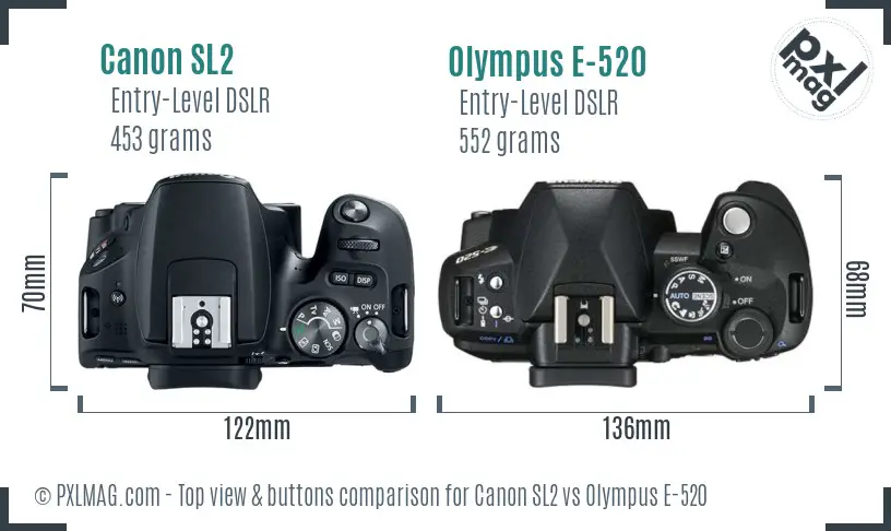 Canon SL2 vs Olympus E-520 top view buttons comparison