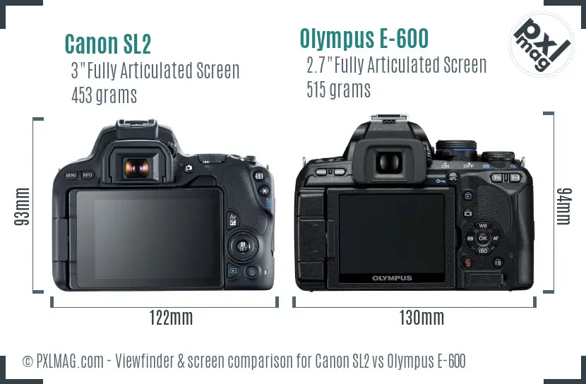 Canon SL2 vs Olympus E-600 Screen and Viewfinder comparison