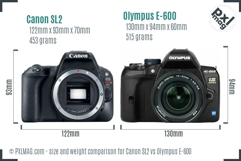 Canon SL2 vs Olympus E-600 size comparison